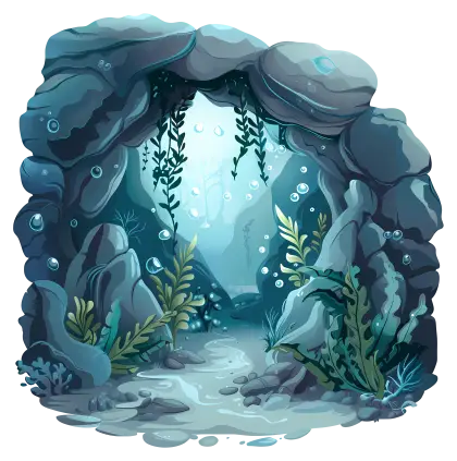 Underwater Cave Scene Illustration