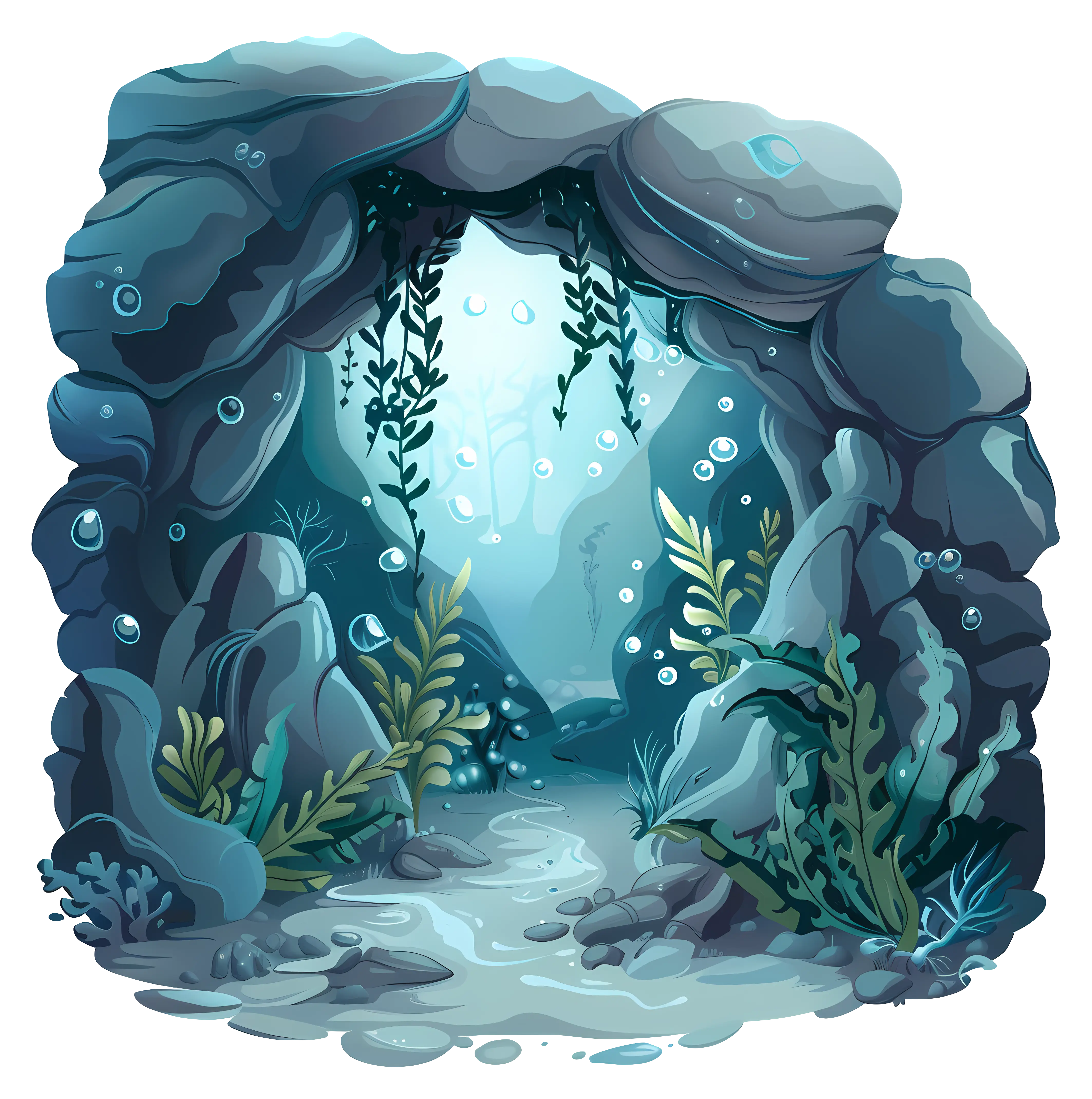 Underwater Cave Scene Illustration