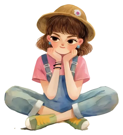 Cute Girl in Hat Sitting