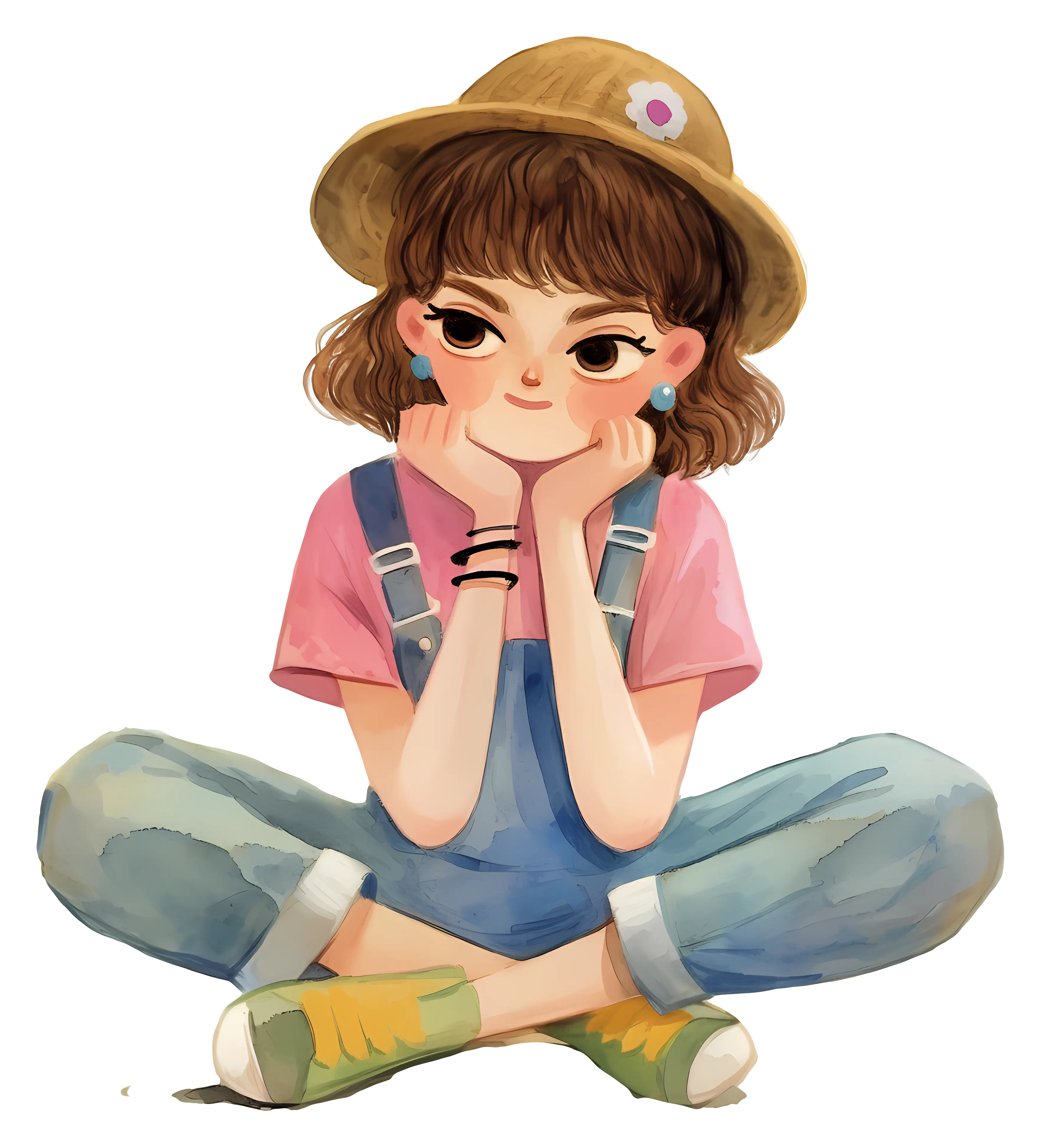Cute Girl in Hat Sitting