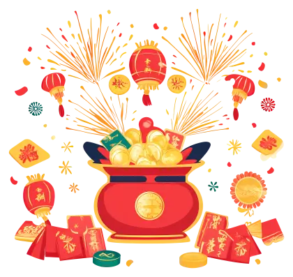 Chinese New Year Celebration with Fireworks and Lanterns