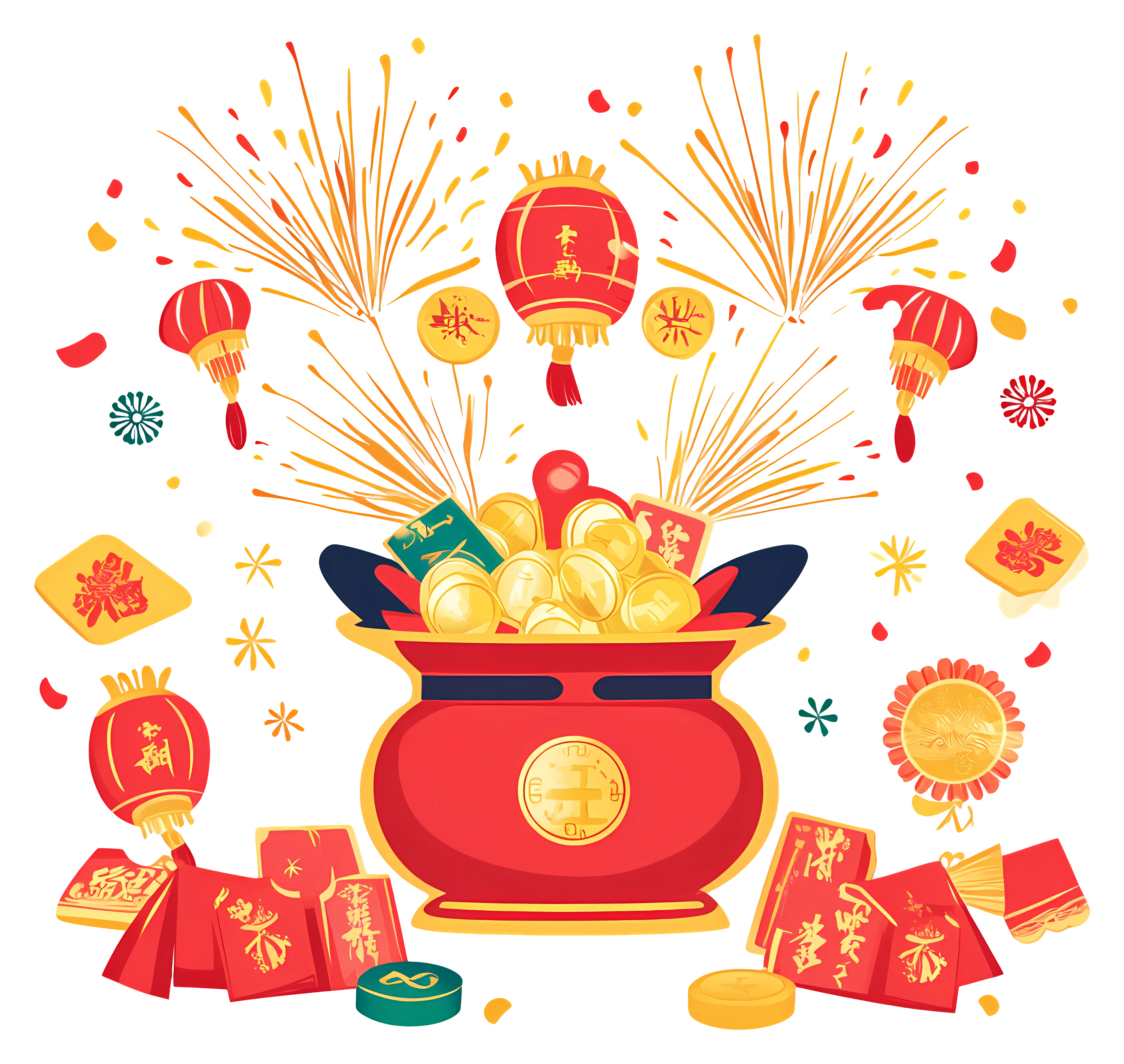 Chinese New Year Celebration with Fireworks and Lanterns