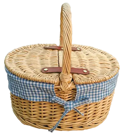 Wicker Picnic Basket with Blue Gingham Lining