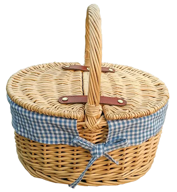 Wicker Picnic Basket with Blue Gingham Lining