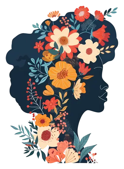 Flower-Decorated Profile Silhouette Art