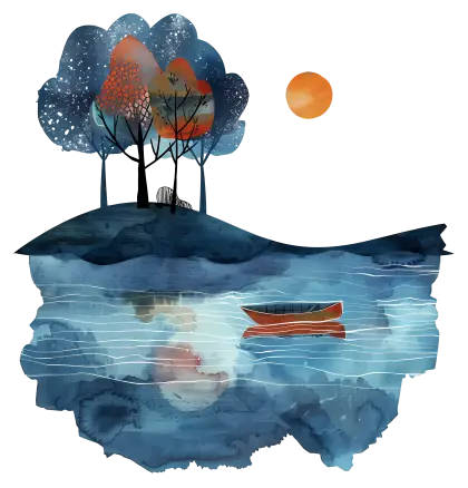 Boat on a Lake with Trees