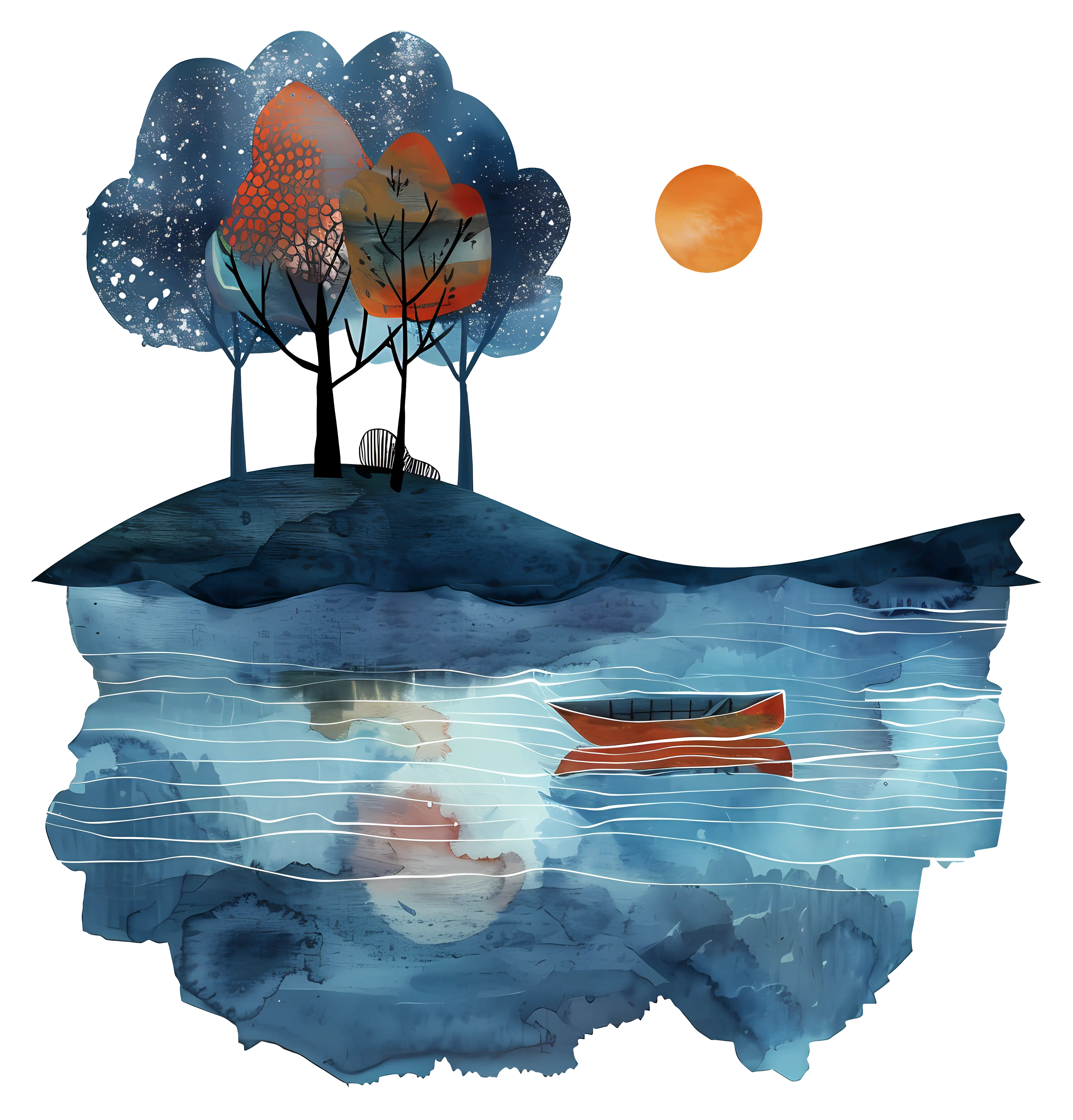 Boat on a Lake with Trees