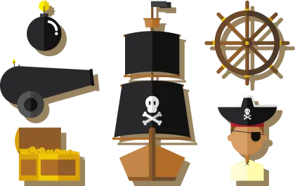 Pirate Ship and Treasure Icons for Adventure Themes