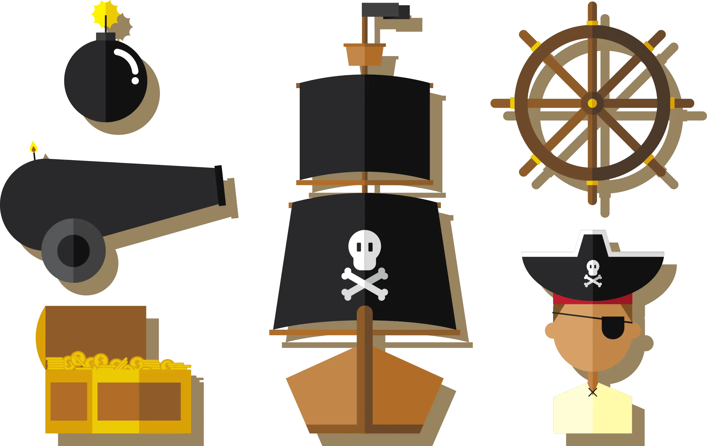 Pirate Ship and Treasure Icons for Adventure Themes