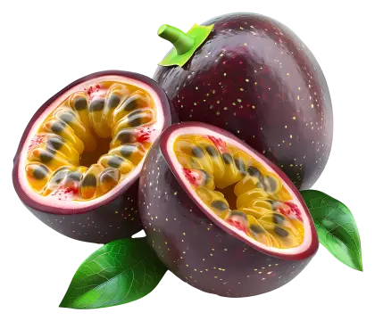 Ripe Passion Fruit with Green Leaves