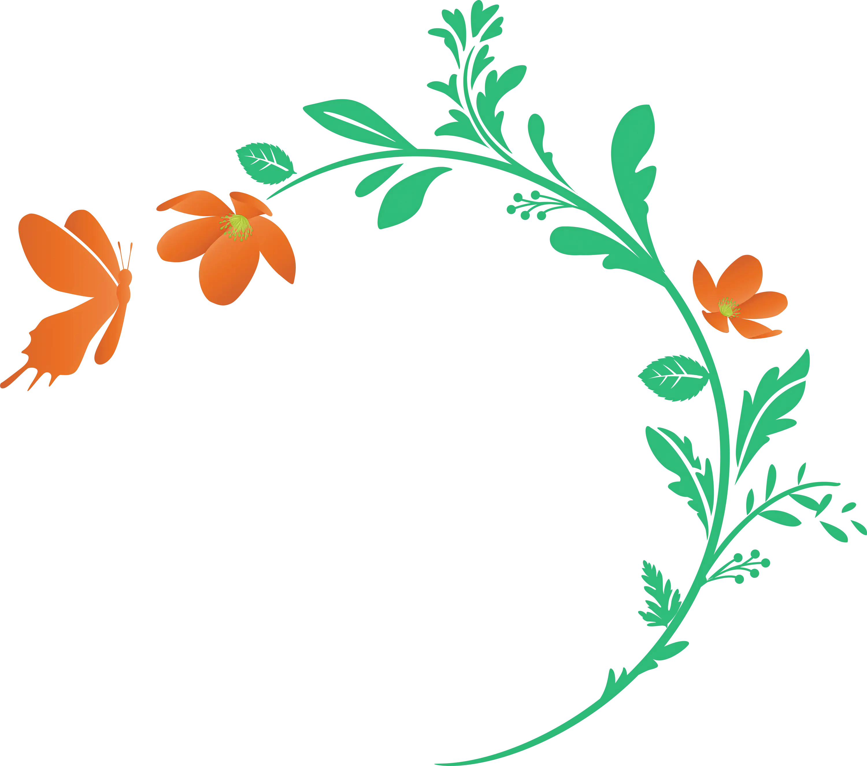 Floral Green Graphic with Butterfly Accent