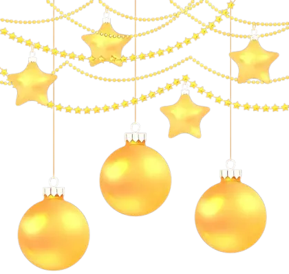 Golden Christmas Ornaments with Stars and Baubles