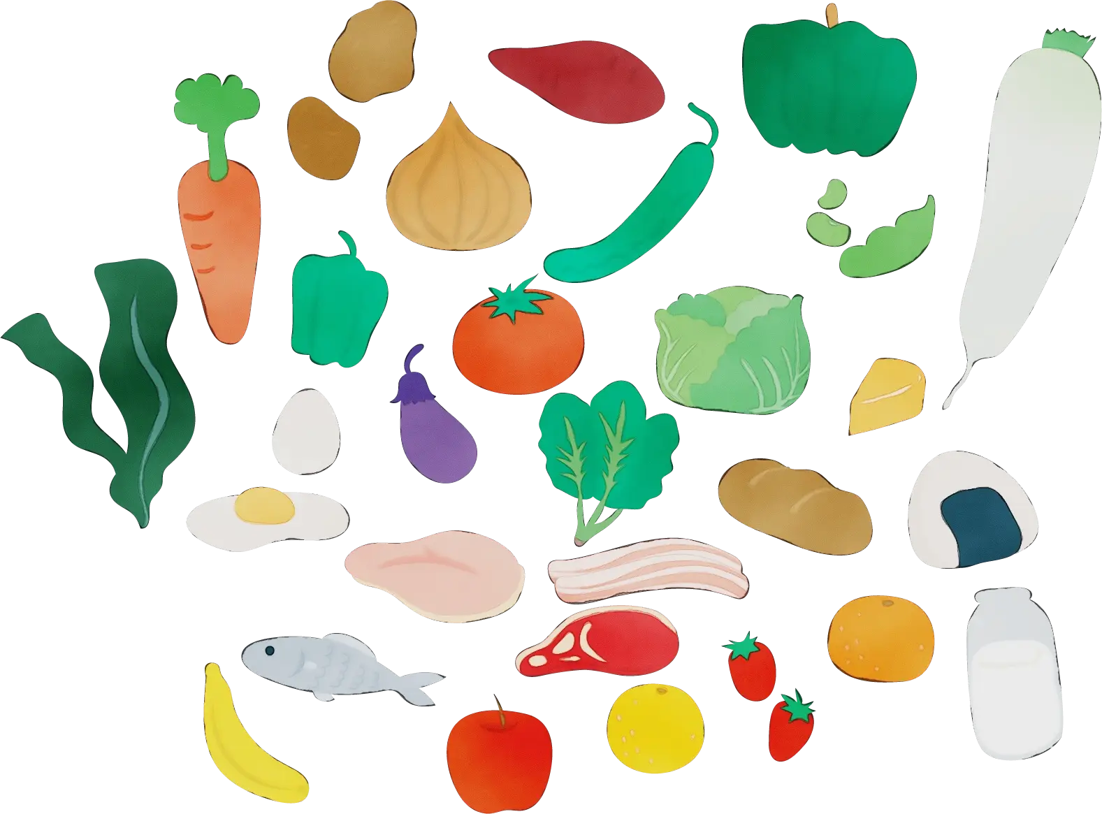 Illustration of Cartoon Foods and Ingredients