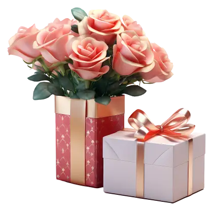 Pink Roses with Dual Gift Boxes