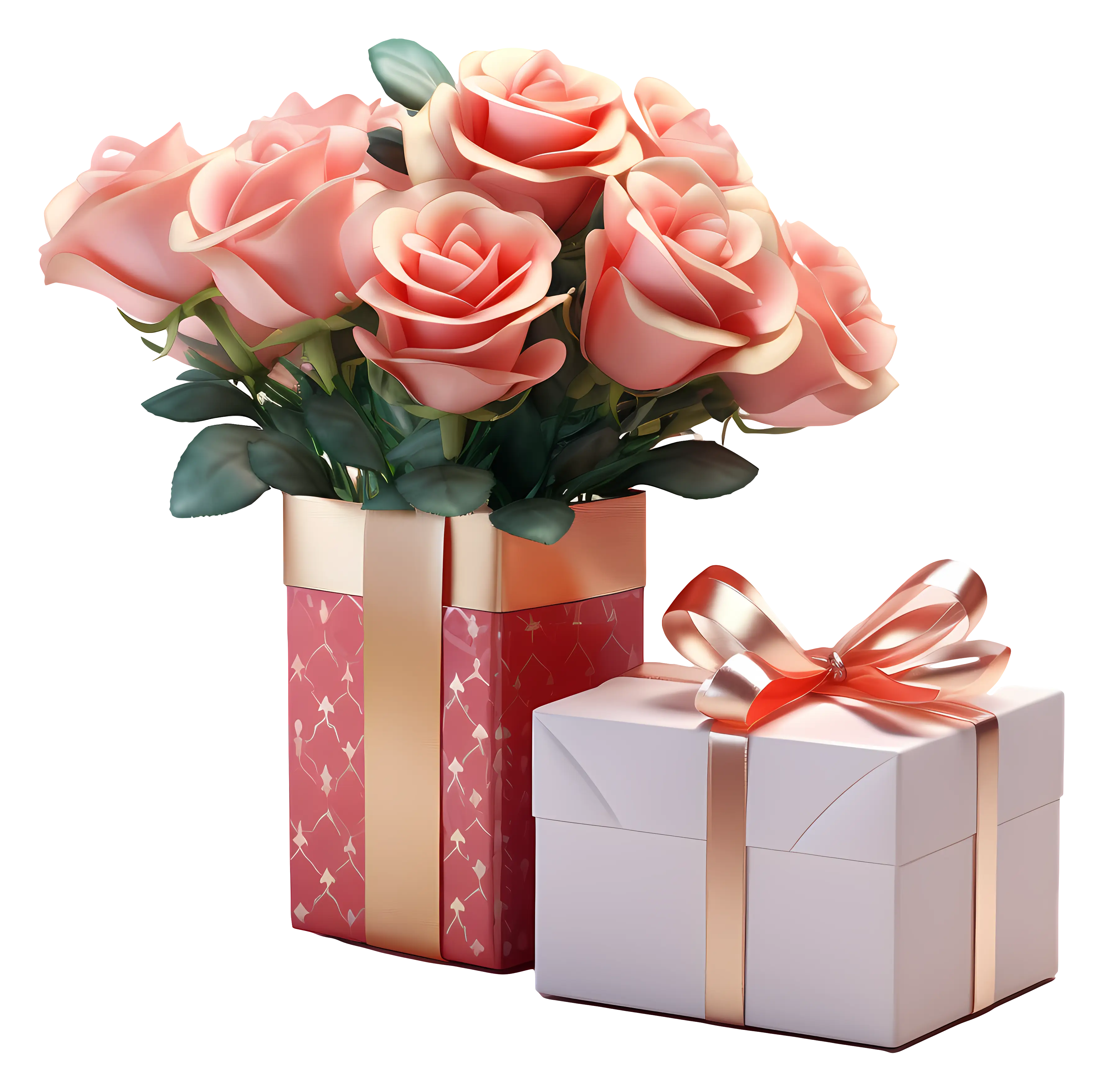 Pink Roses with Dual Gift Boxes