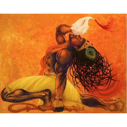 Abstract Spiritual Man with Conch Painting