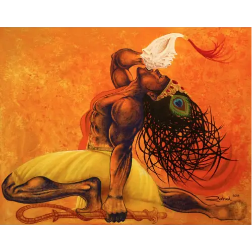 Abstract Spiritual Man with Conch Painting