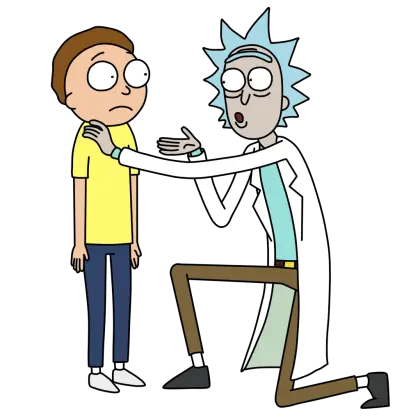Rick Kneeling and Talking to Morty