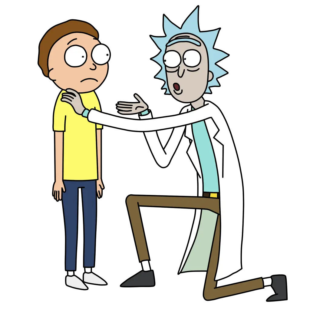 Rick Kneeling and Talking to Morty