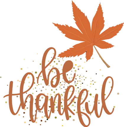 Orange Maple Leaf with Be Thankful Text and Gold Sparkles