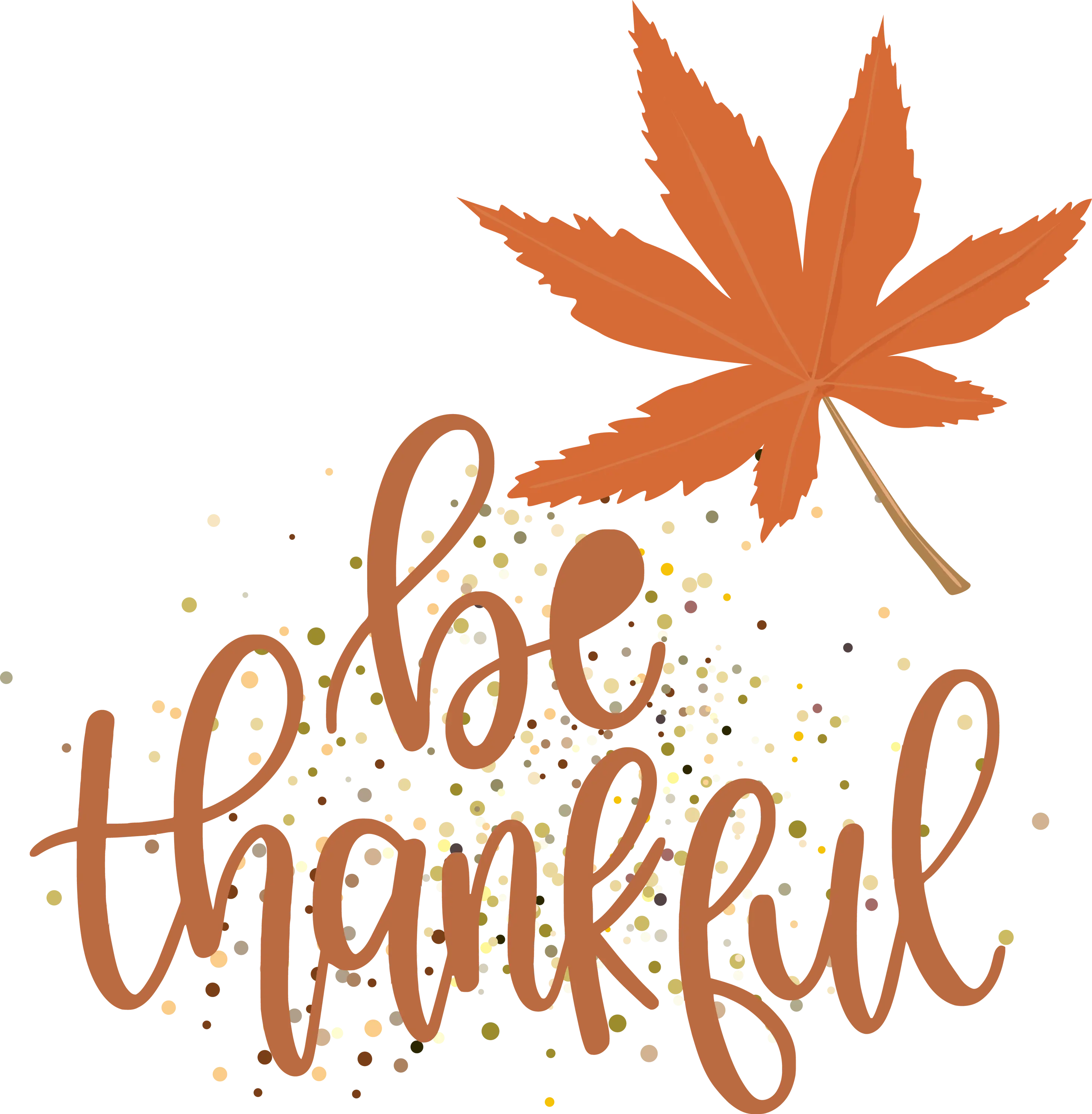 Orange Maple Leaf with Be Thankful Text and Gold Sparkles