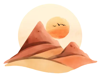 Desert Landscape with Sun and Birds
