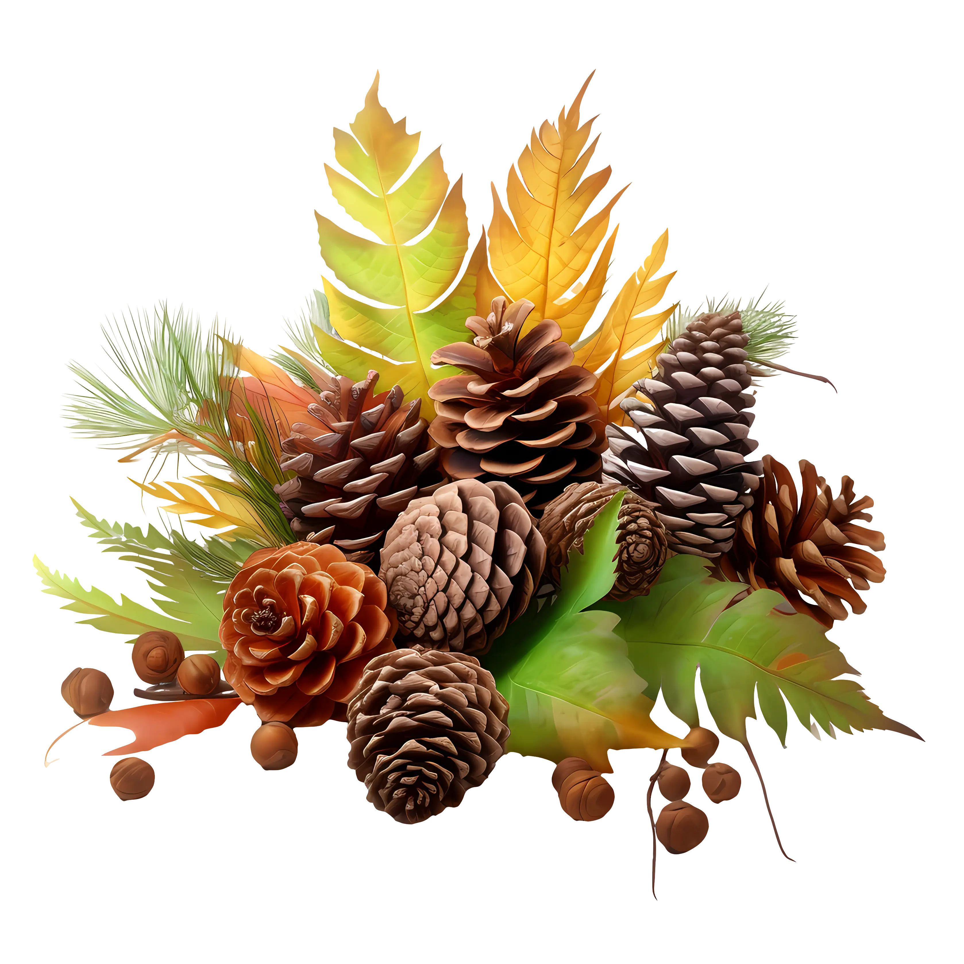Autumn Pinecones and Leaves Arrangement