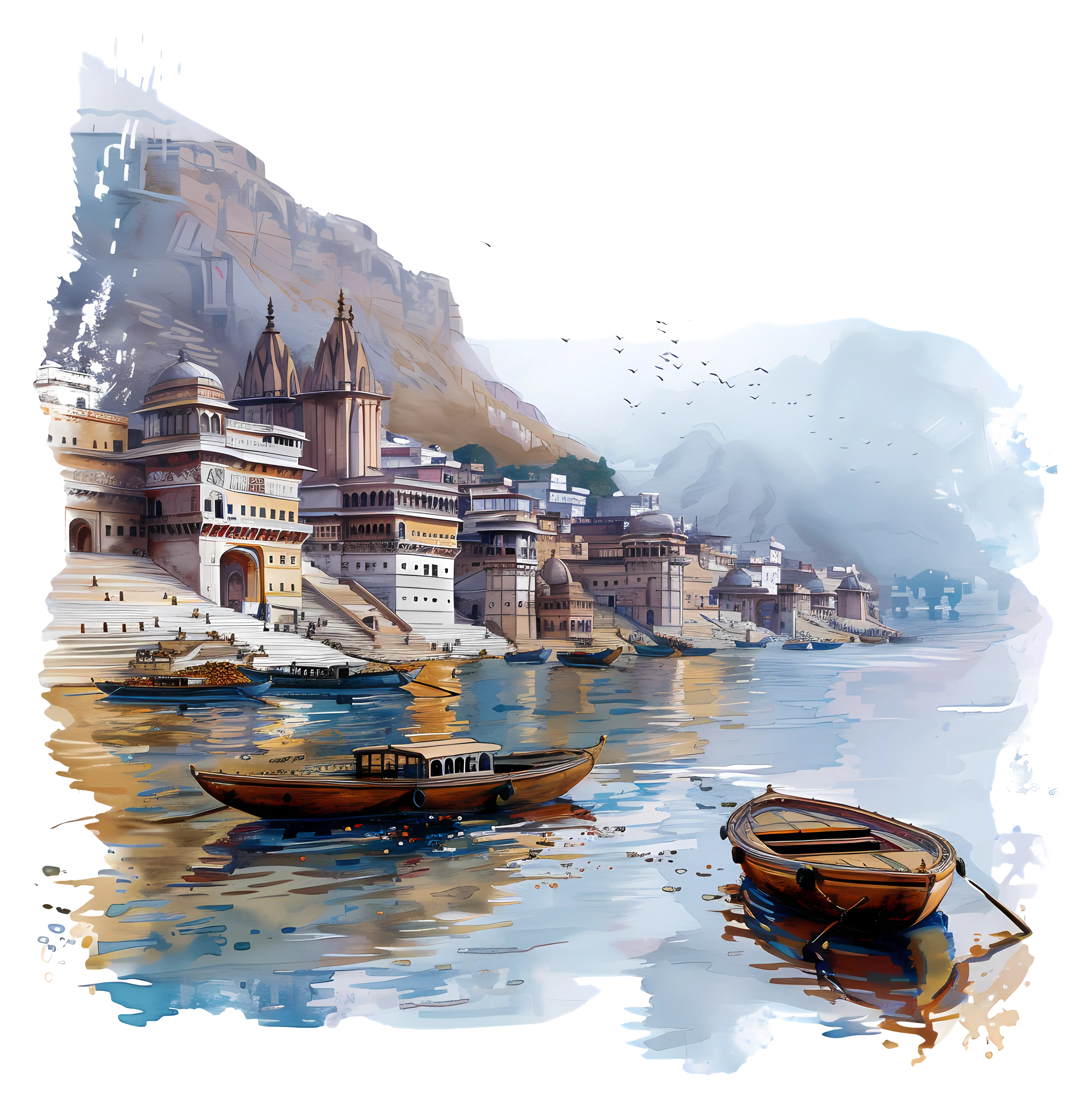 Riverfront Cityscape with Boats