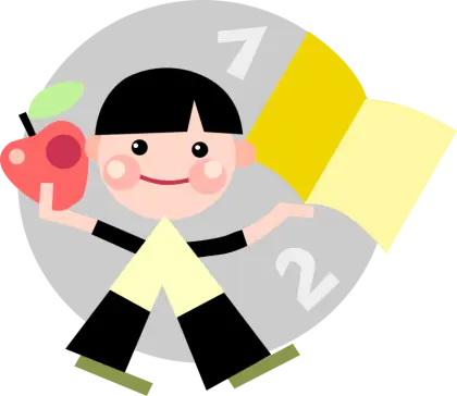 Child with Apple and Book Illustration