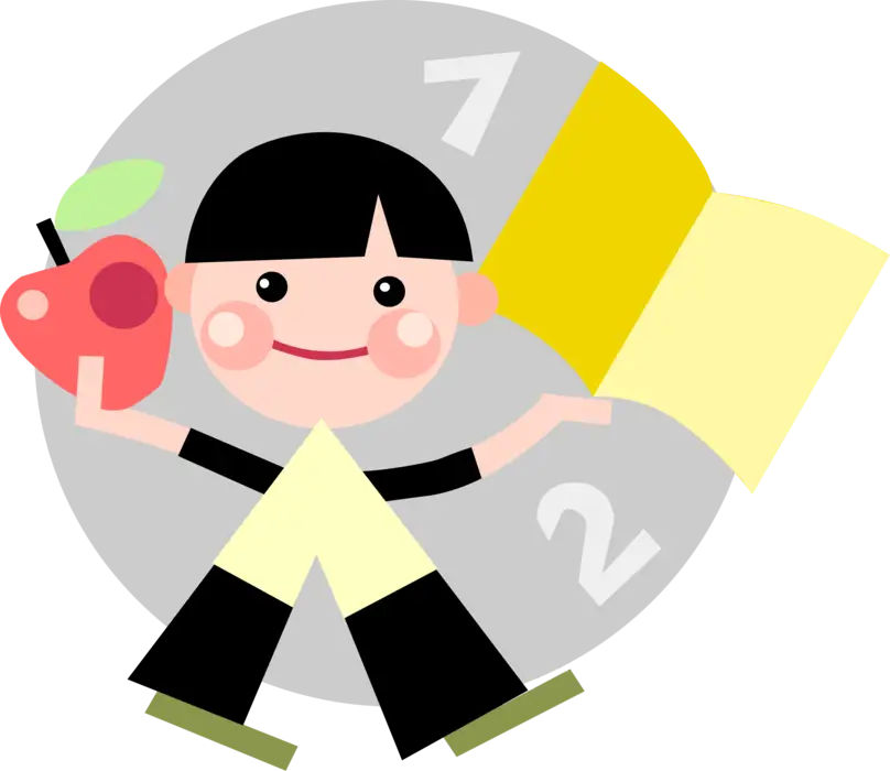 Child with Apple and Book Illustration