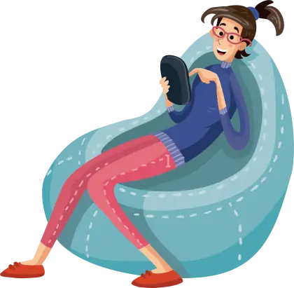 Girl Relaxing on Bean Bag with Tablet