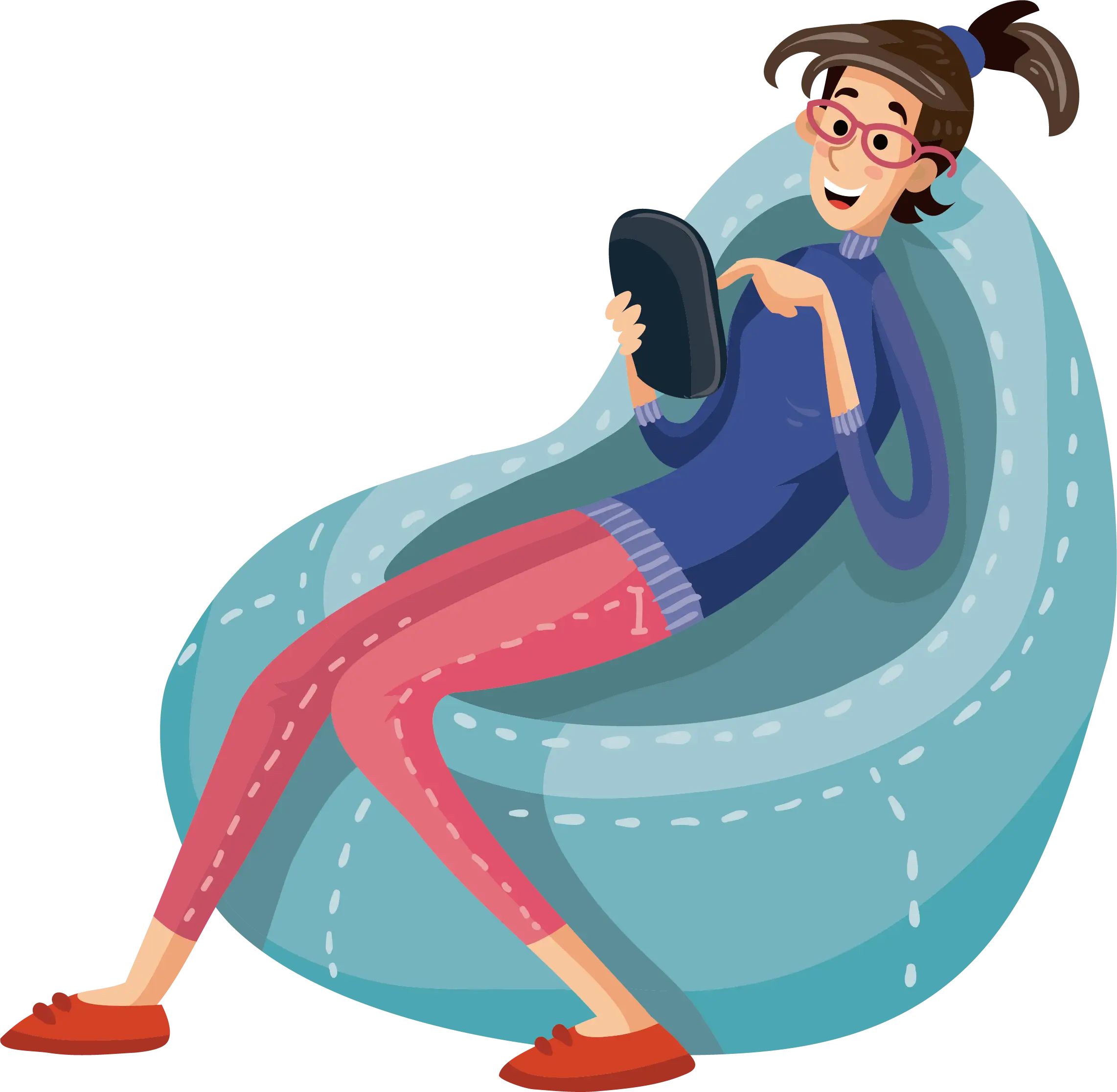 Girl Relaxing on Bean Bag with Tablet