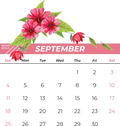 Beautiful Floral Calendar for September