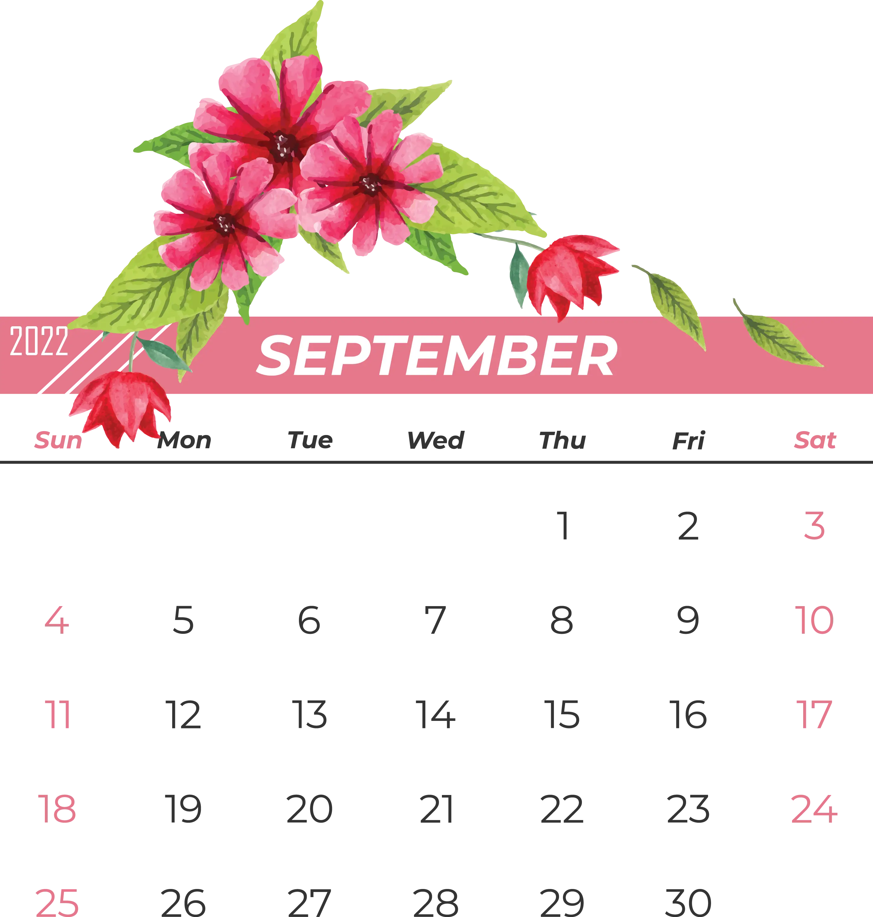 Beautiful Floral Calendar for September