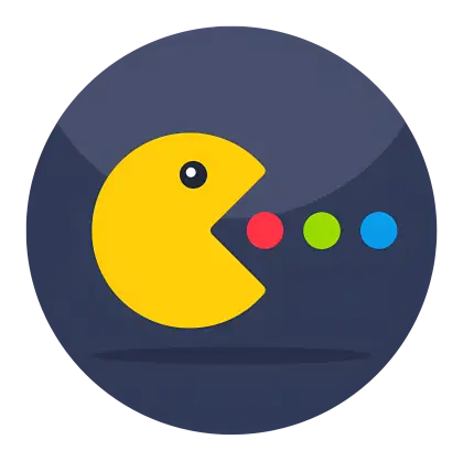 Yellow Pac-Man Icon with Colored Dots