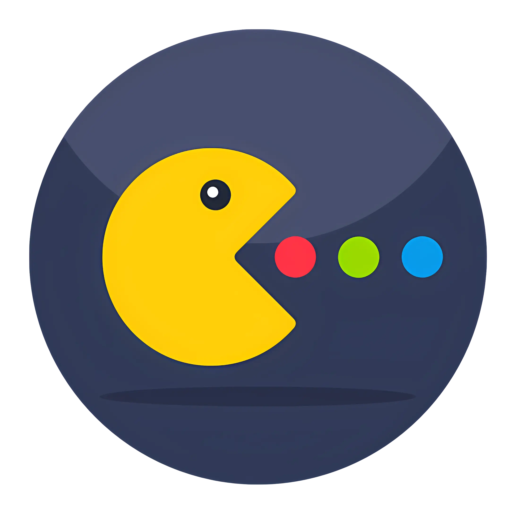 Yellow Pac-Man Icon with Colored Dots