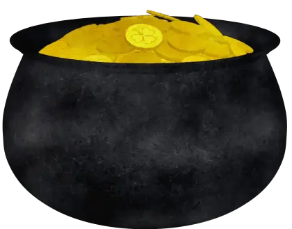 Black Pot Filled with Gold Coins Symbolizing Luck