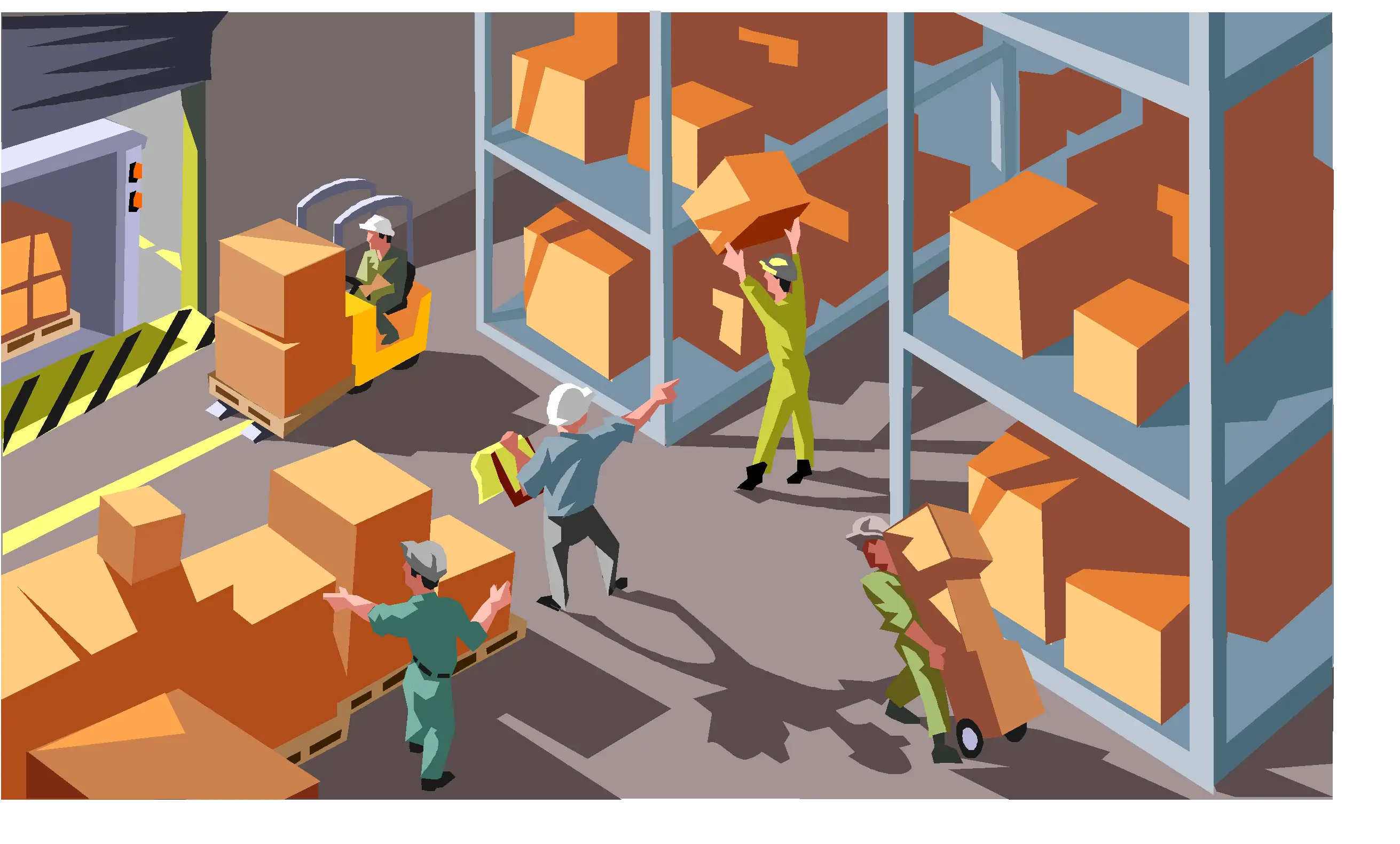 Warehouse Scene with Workers and Boxes