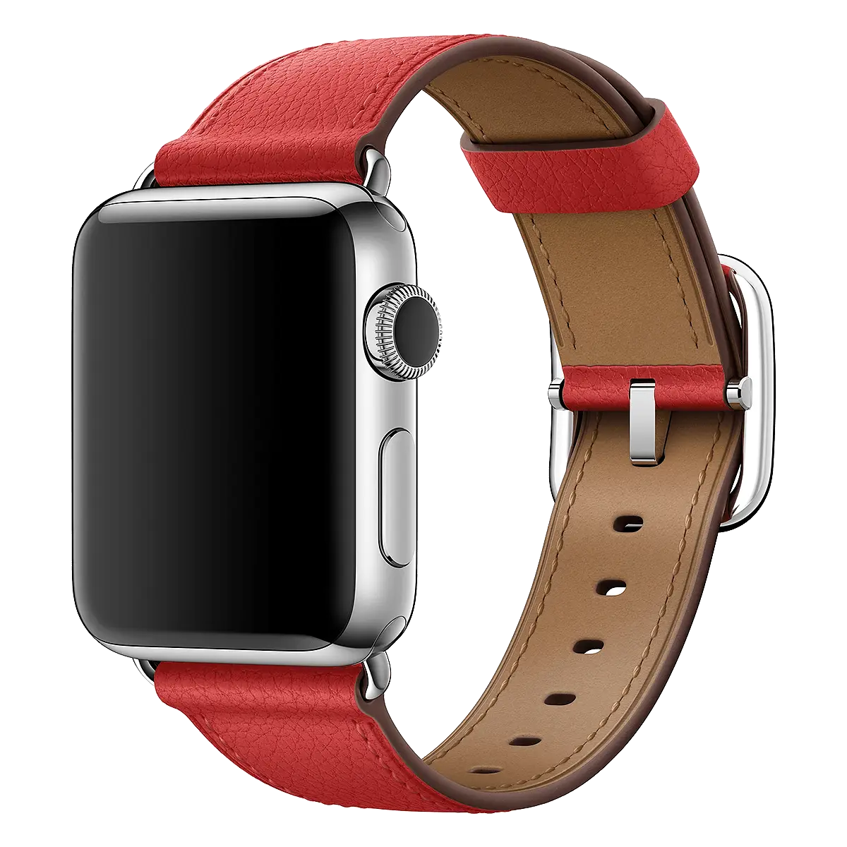 Smartwatch with Red Leather Wristband