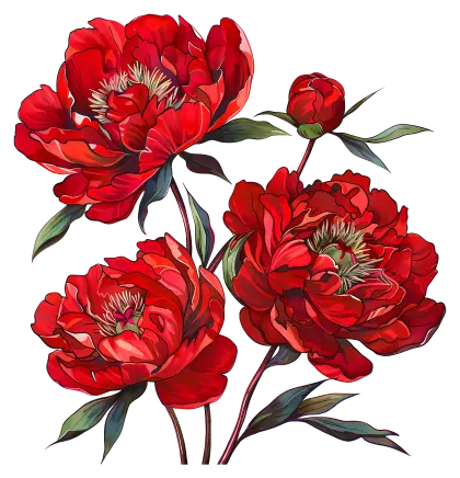 Red Peonies Botanical Artwork