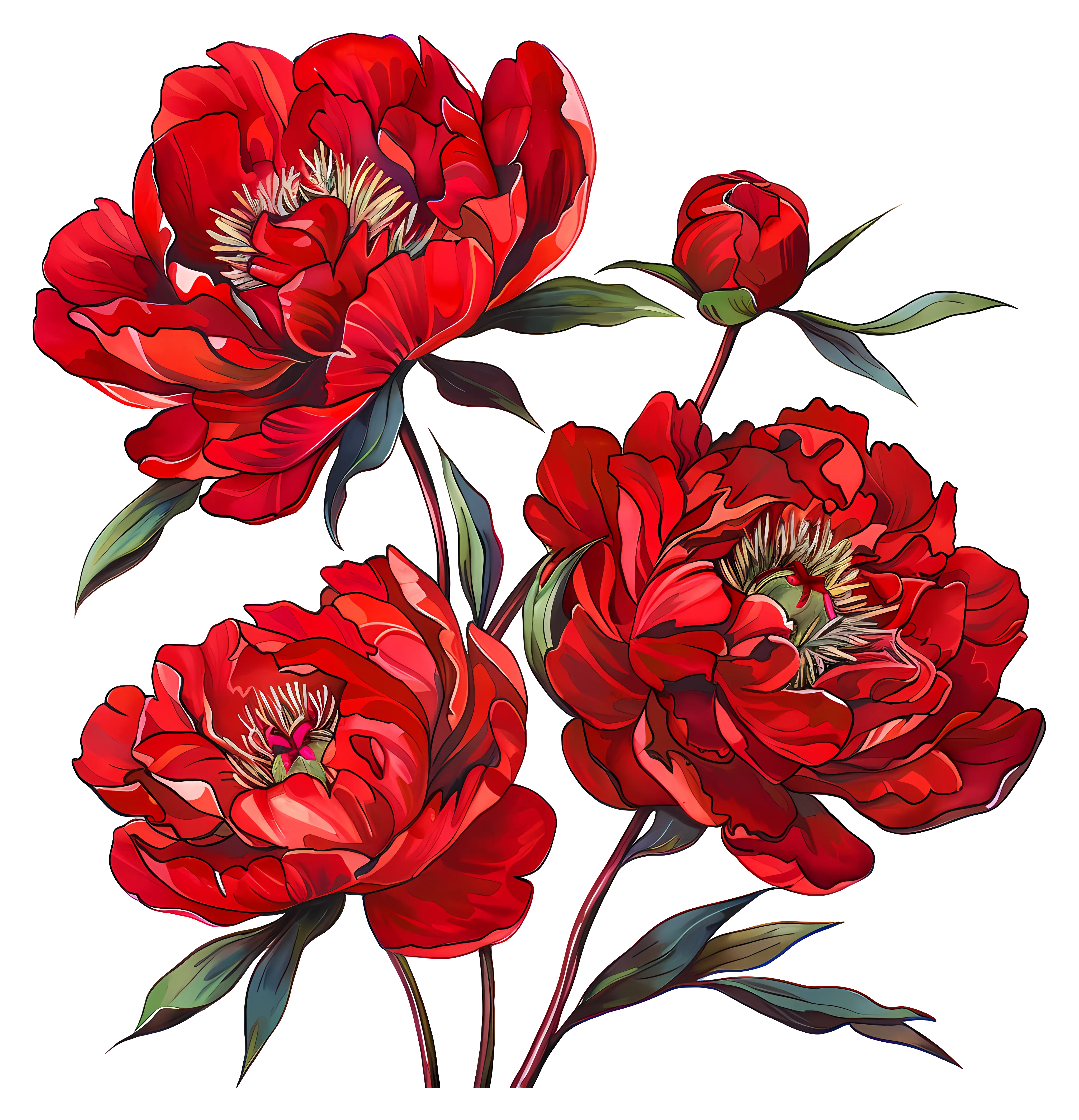 Red Peonies Botanical Artwork