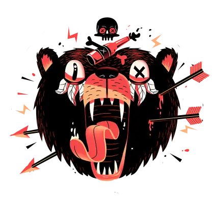 Fierce Bear Head with Arrows