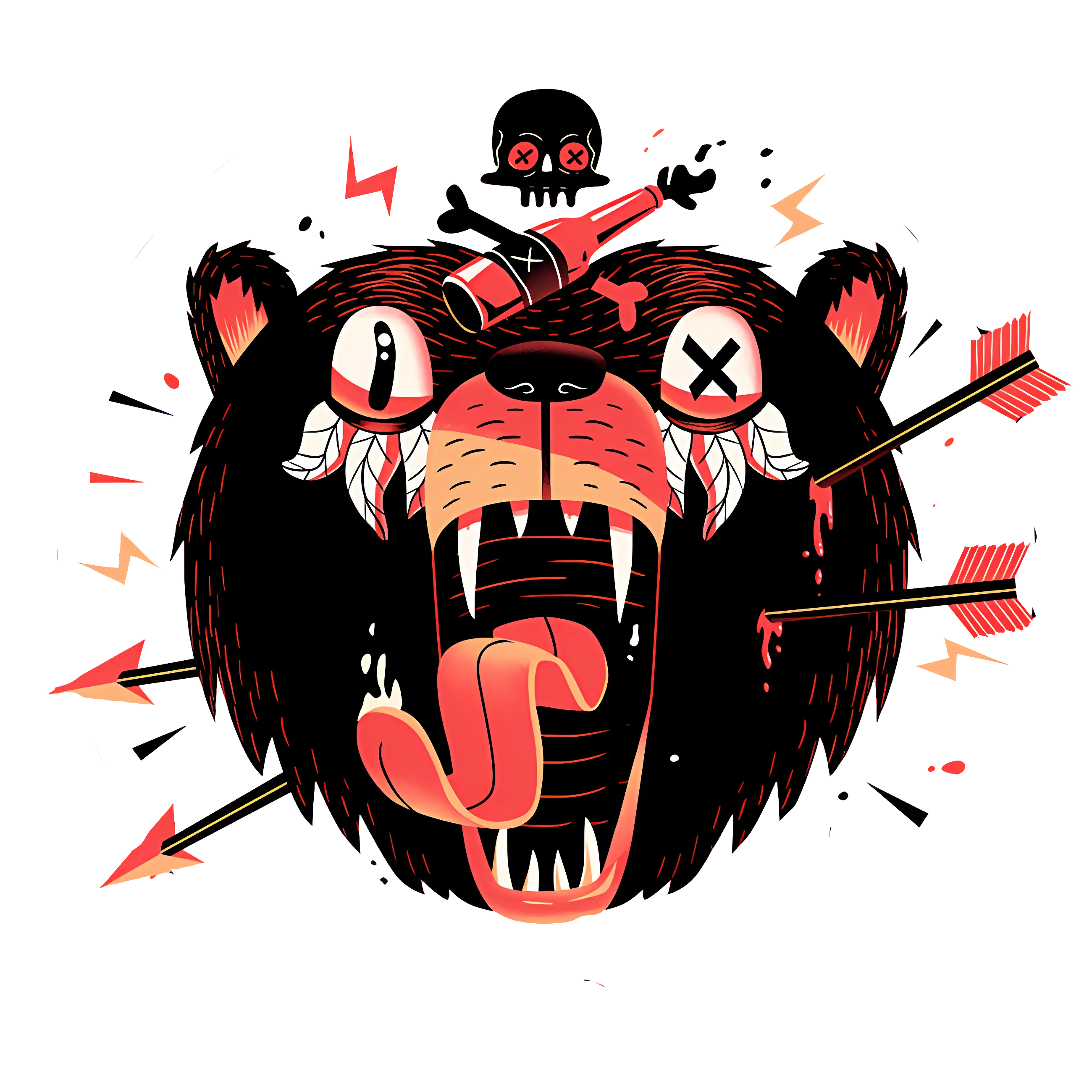 Fierce Bear Head with Arrows