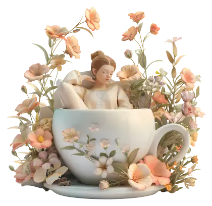 Woman Relaxing in a Floral Teacup