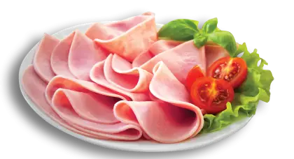 Plate of Ham Slices with Tomato and Lettuce