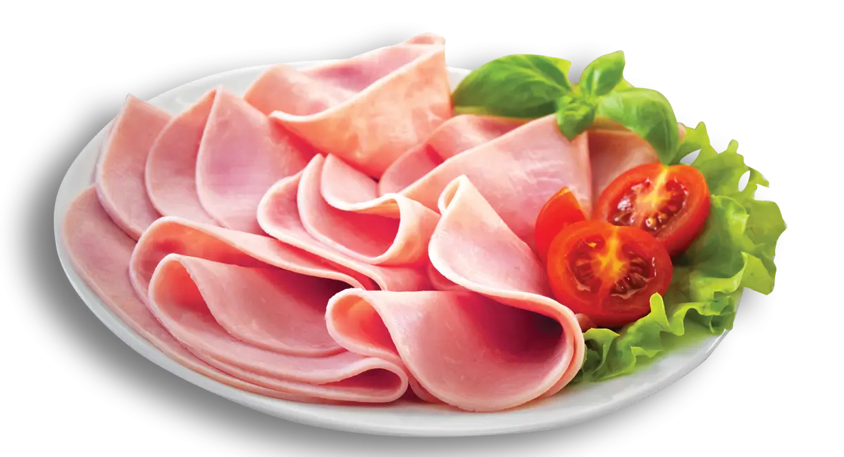 Plate of Ham Slices with Tomato and Lettuce