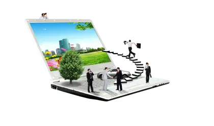 Business Laptop with Cityscape