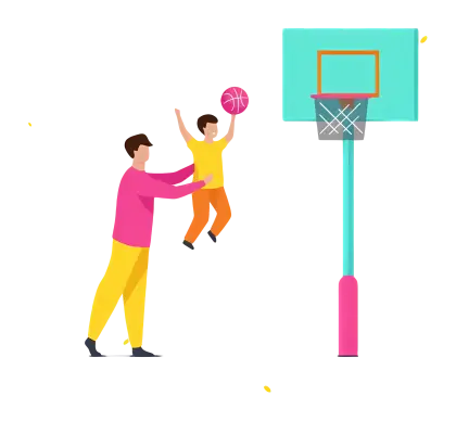 Illustration of Father and Son Playing Basketball