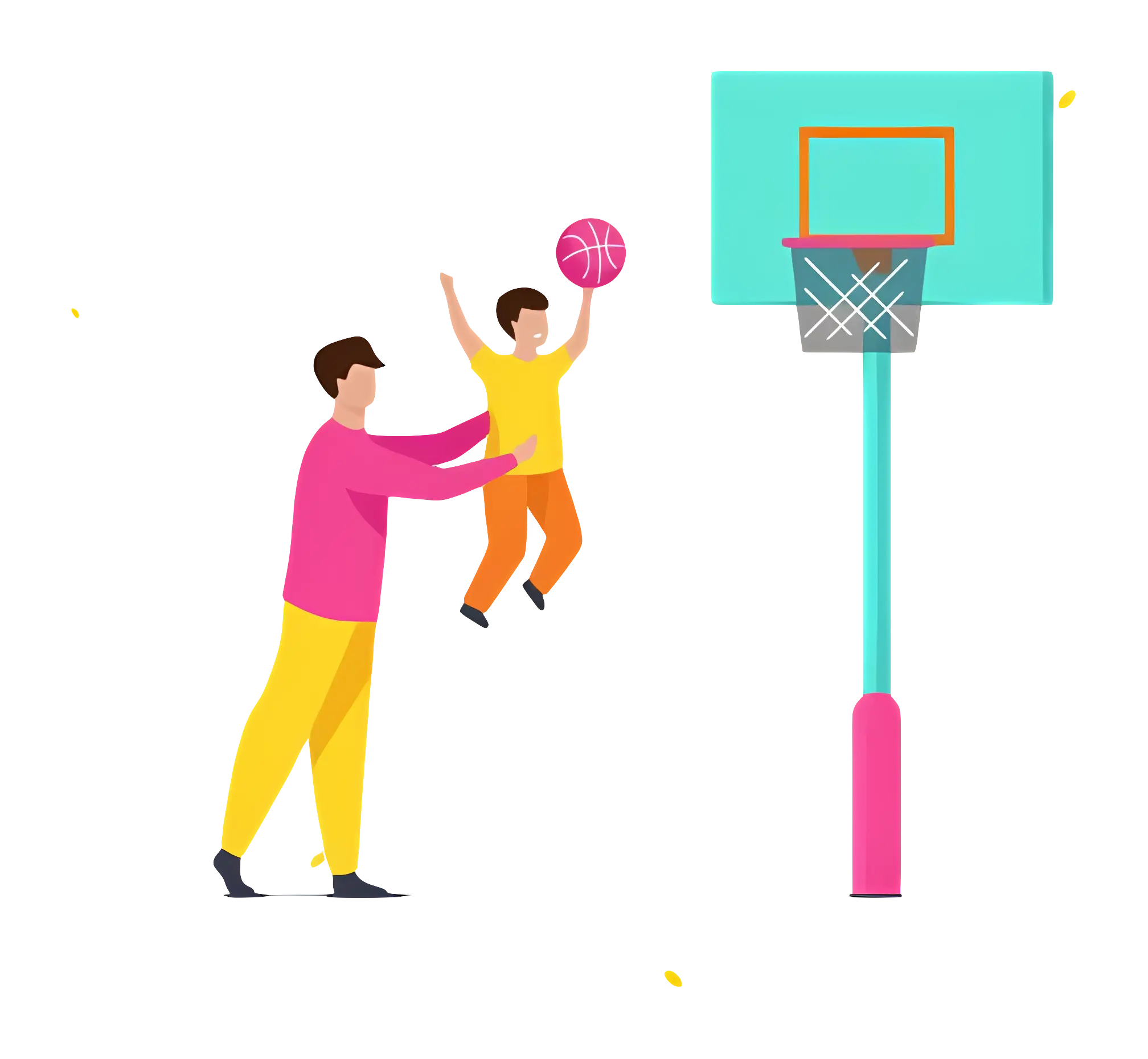 Illustration of Father and Son Playing Basketball
