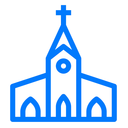 Blue Church Building Icon Illustration